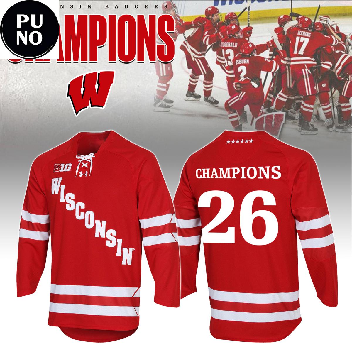 Wisconsin Badgers NCAA National Champions 2026 Personalized Hockey Jersey