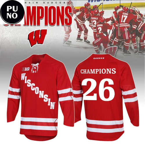 Wisconsin Badgers NCAA National Champions 2026 Personalized Hockey Jersey