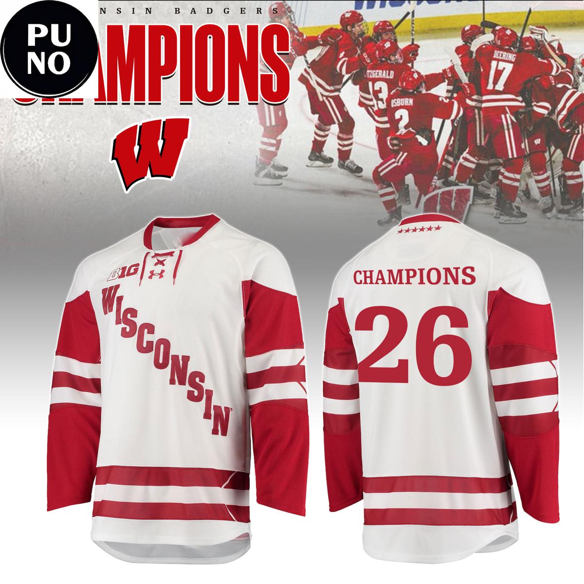 Wisconsin Badgers NCAA National Champions 2026 Personalized Hockey Jersey