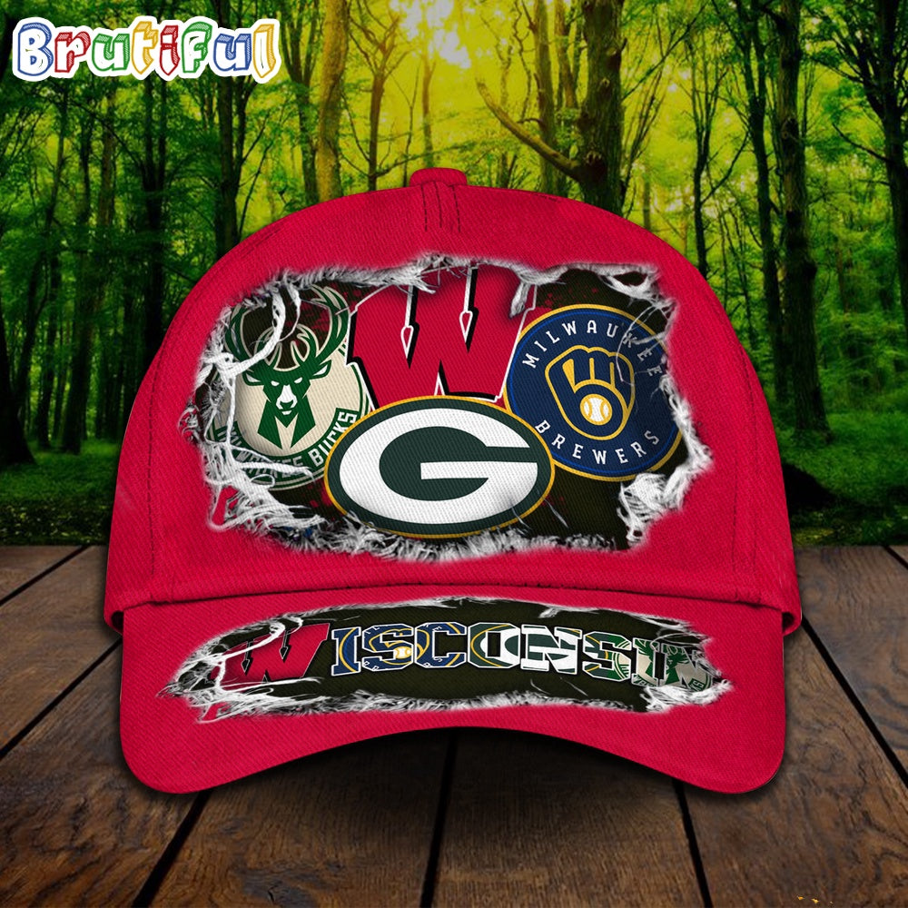 Wisconsin Sports All Over Print Cap, Wisconsin Cap, Cap For Sport Fans