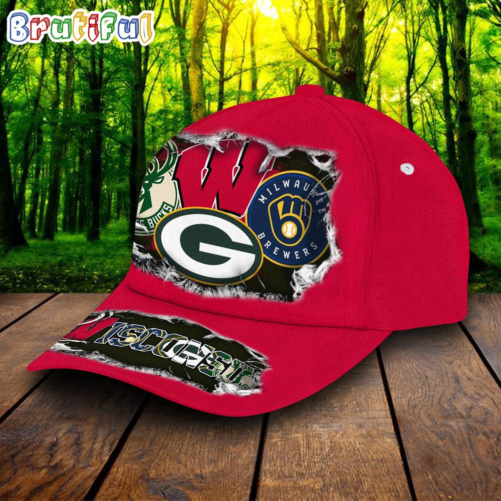 Wisconsin Sports All Over Print Cap, Wisconsin Cap, Cap For Sport Fans