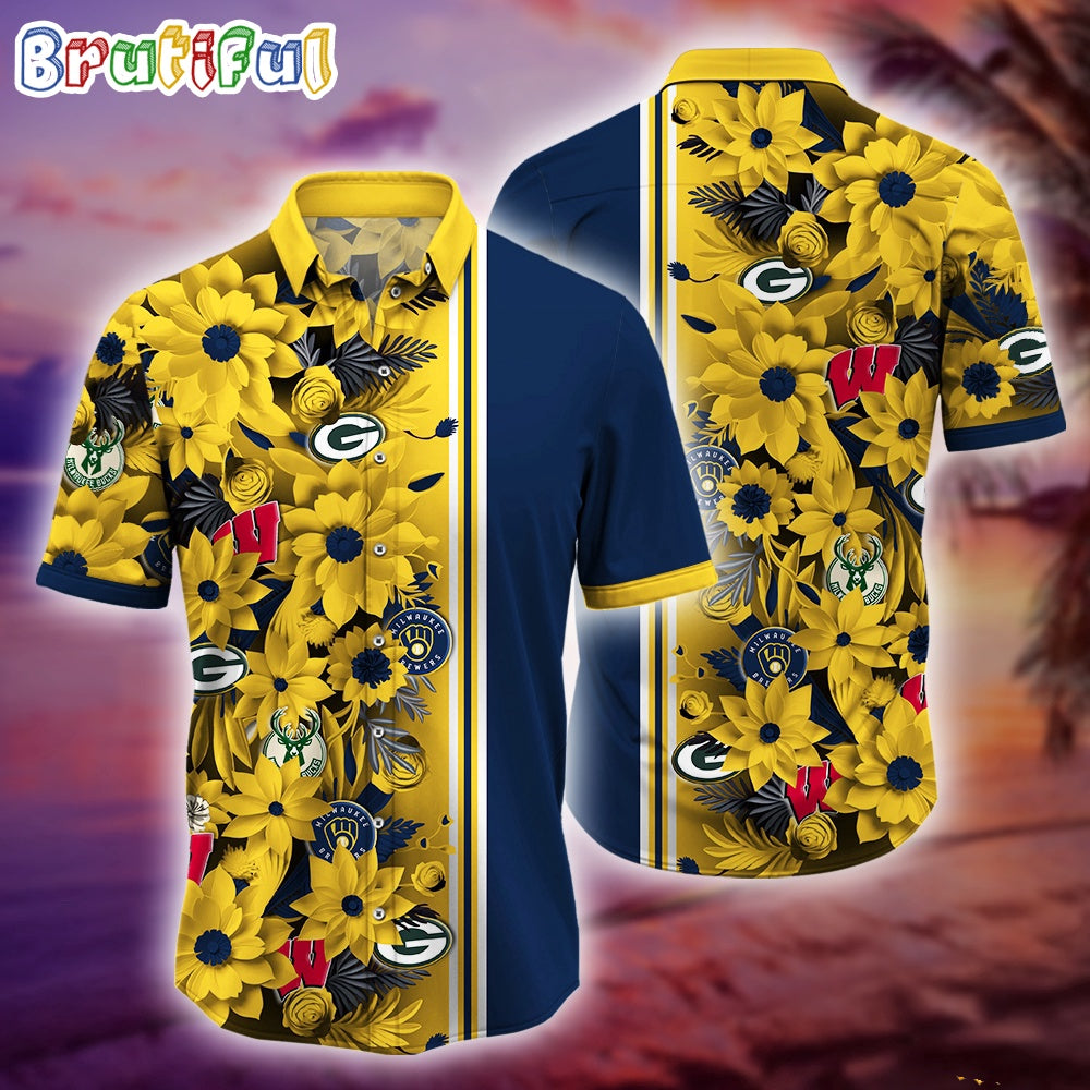 Wisconsin Sports Flower Hawaiian Shirt, Wisconsin Hawaiian Shirt