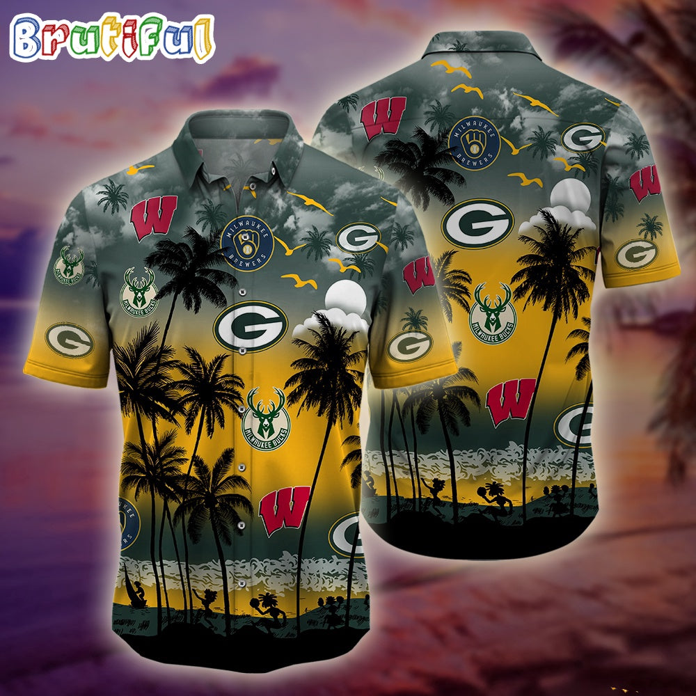 Wisconsin Sports Palm Tree Hawaiian Shirt, Wisconsin Hawaiian Shirt
