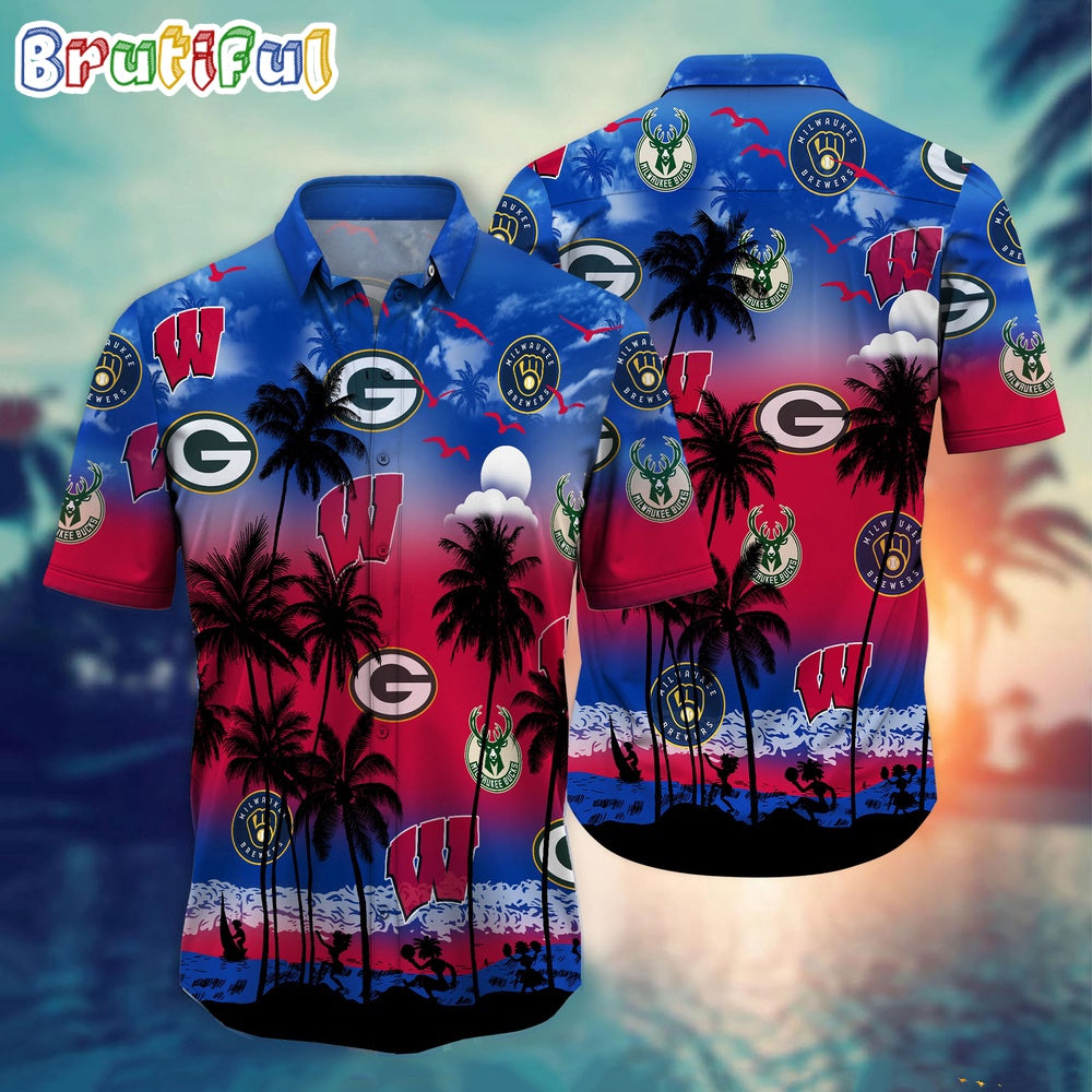 Wisconsin Sports Palm Tree Hawaiian Shirt, Wisconsin Summer Aloha Shirt