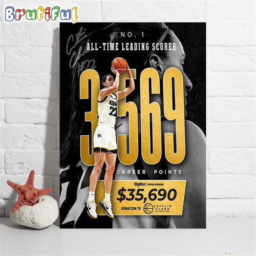 With 3569 Points Caitlin Clark Became The All-Time Leading Scorer In NCAA Division I Womens College Basketball Poster Canvas