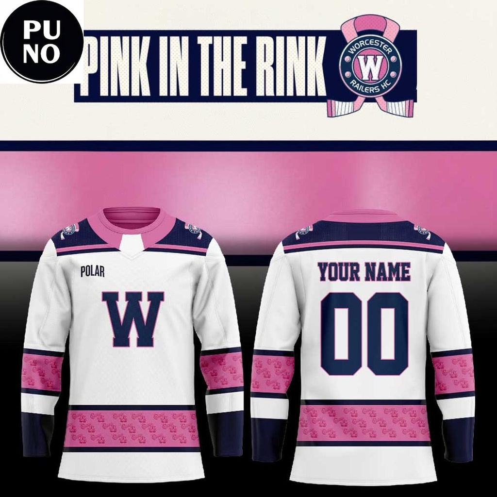 Worcester Railers HC Pink In The Rink 2026 Personalized Hockey Jersey