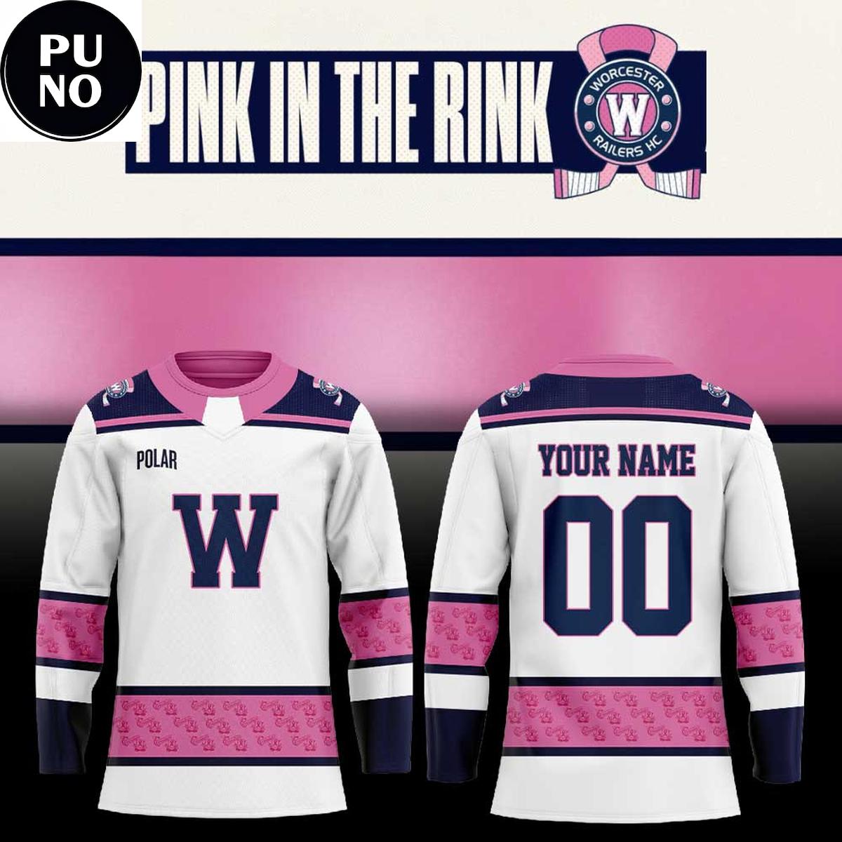 Worcester Railers HC Pink In The Rink 2026 Personalized Hockey Jersey