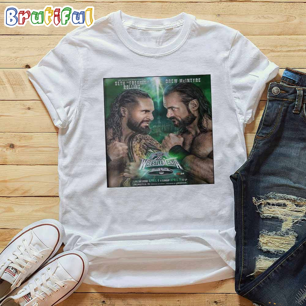 Wrestlemania Seth Rollins Vs Drew Mcintyre Wwe World Heavyweight Champion T-Shirt