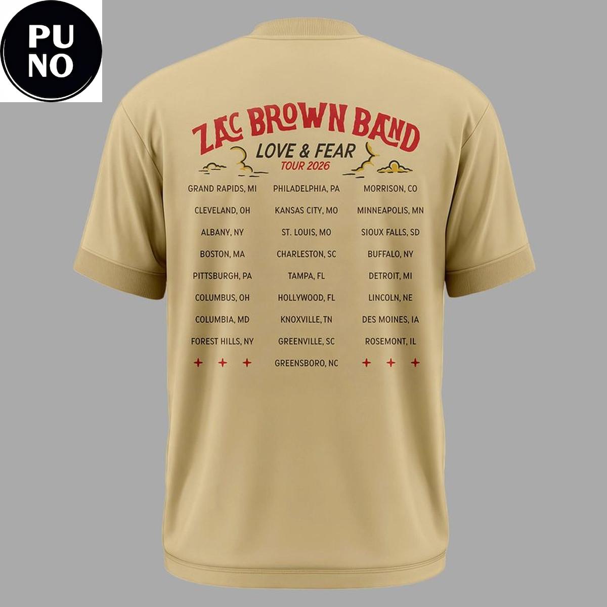Zac Brown Band Day Fenway Park 2026 Love & Fear Tour T-Shirt