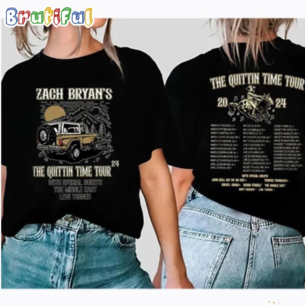 Zach Bryan The Quittin Time Tour 2024 Back And Front Comfort Colors 2024 T-Shirt