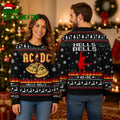 ACDC Angus Young Hells Bells With Flames And Reindeer Pattern Christmas Ugly Sweater - Unique Gifts For Every Occasion