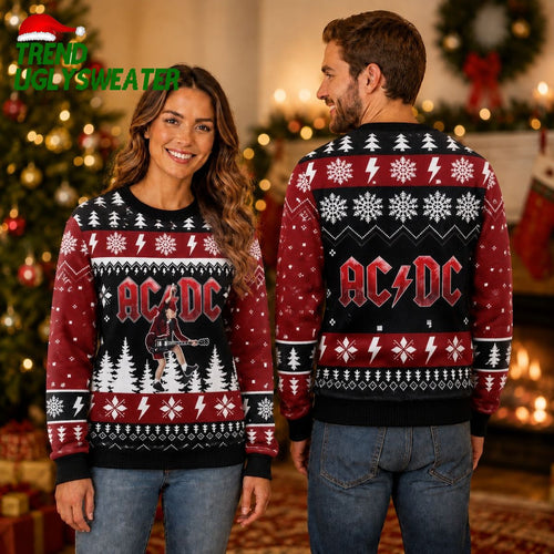 ACDC Angus Young Signature Move Under The Snowy Night 2026 Christmas Ugly Sweater - Unique Gifts For Every Occasion