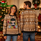 ACDC Brian Johnson Chibi Style Playing Toy Knitted Brown Ugly Christmas Sweater - Unique Gifts For Every Occasion