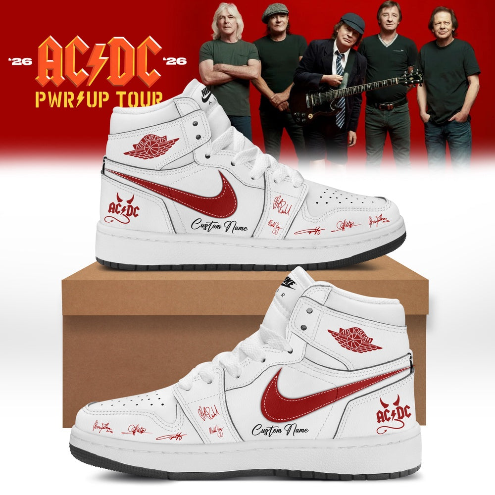 ACDC Power Up Tour 2026 Limited Edition Signature White Custom Air Jordan 1 Sneakers Shoes