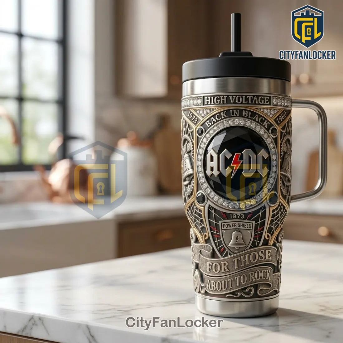 AC/DC Stainless Steel 40oz Insulated Travel Coffee Tumbler