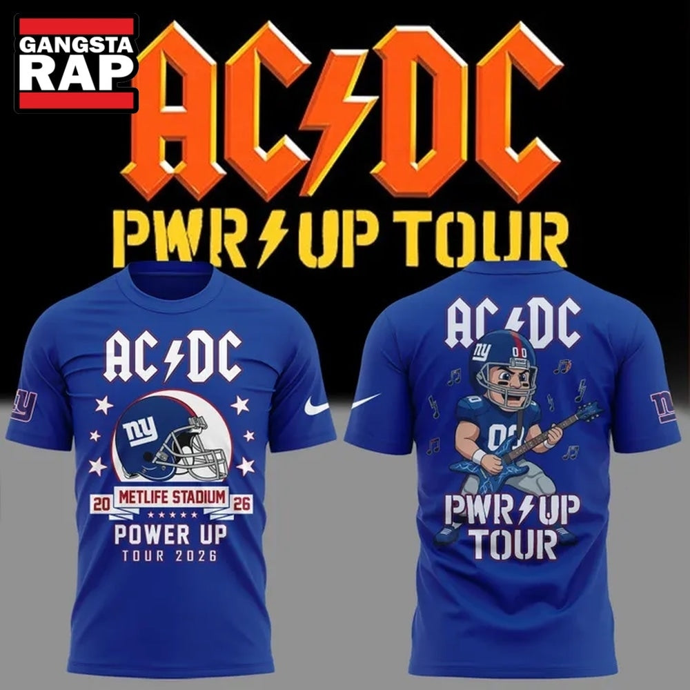 ACDC x New York Giants POWER UP TOUR 2026 Mascot Design 3D Shirt