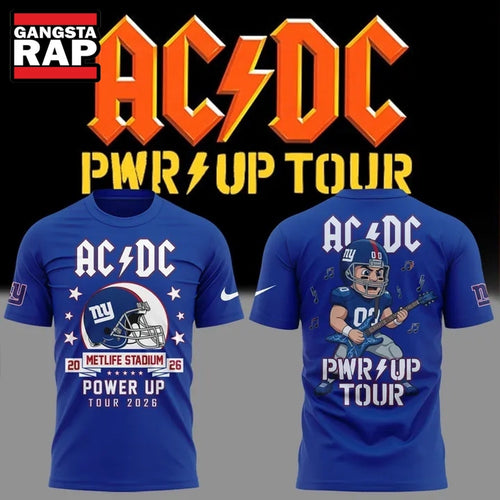 ACDC x New York Giants POWER UP TOUR 2026 Mascot Design 3D Shirt