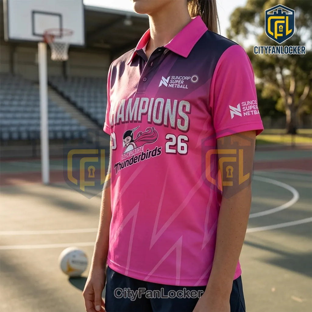Adelaide Thunderbirds 2026 Champions Pink Polo Shirt