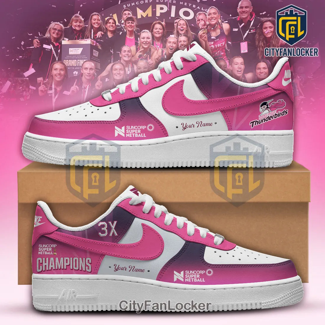 Adelaide Thunderbirds 3X Champions Pink Air Force 1 Sneakers