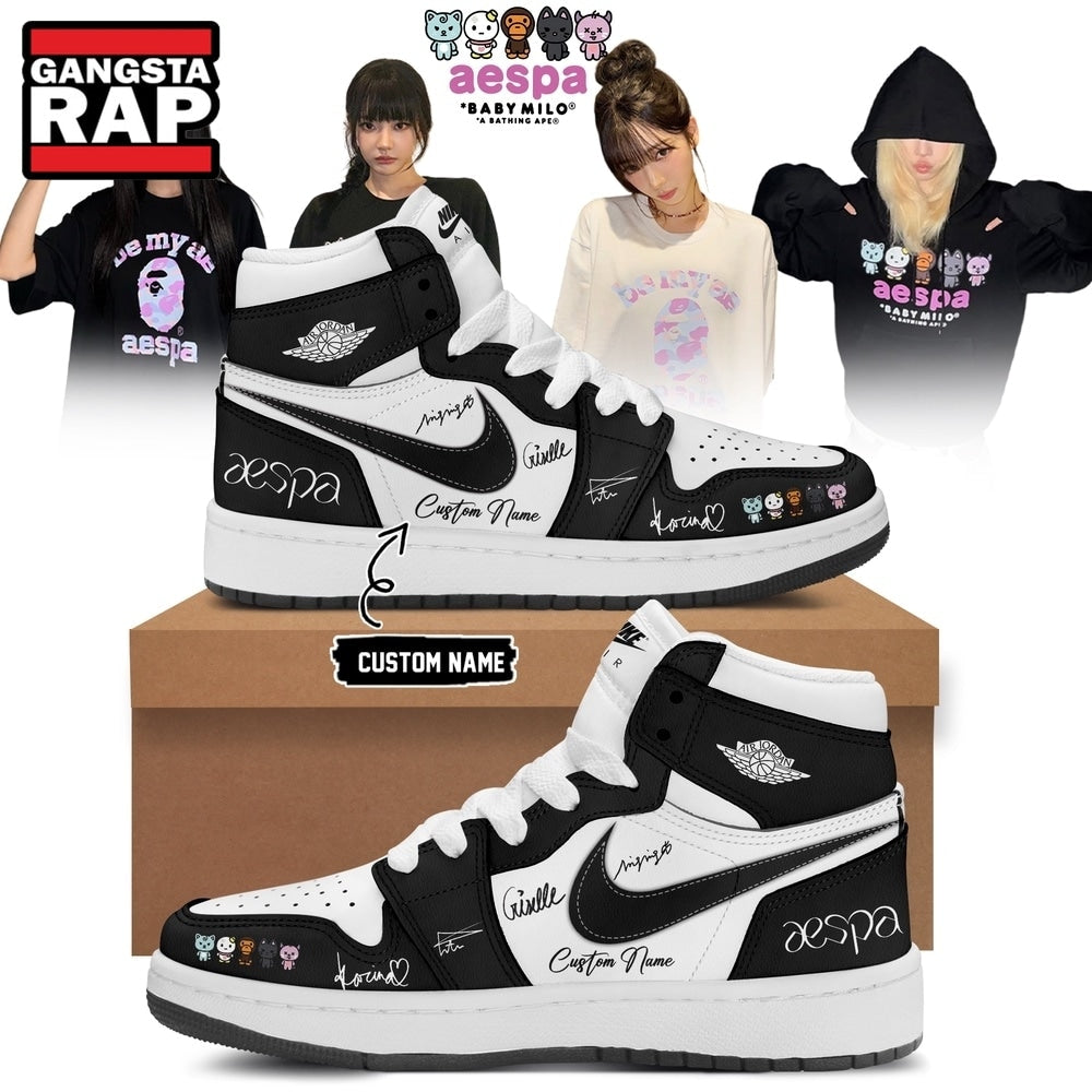 Aespa x BAPE Signed 2026 Limited Edition Black Air Jordan 1 Shoes