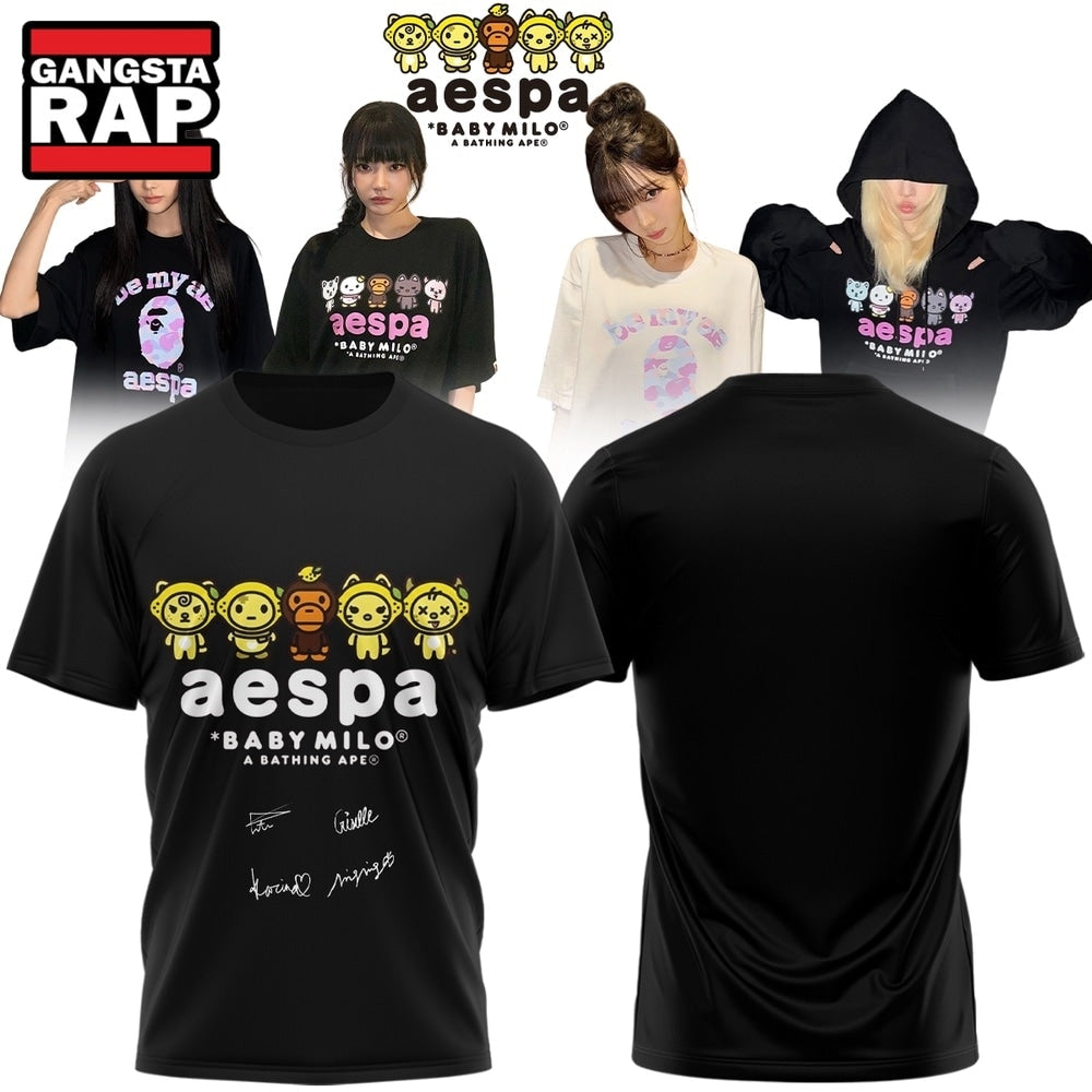 Aespa x BAPE Signed 2026 Limited Edition Black T Shirt , Music Trending 3D Shirt