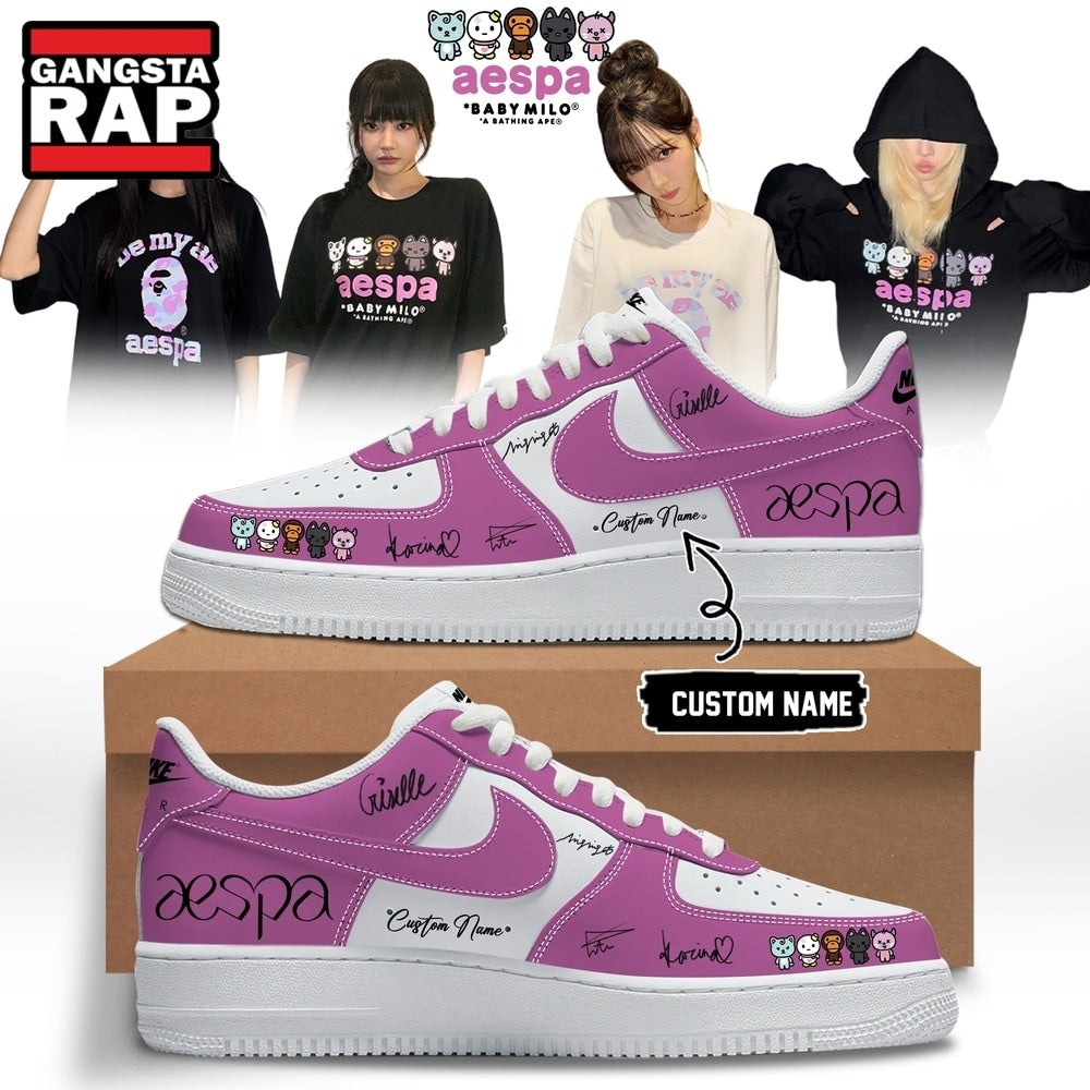 Aespa x BAPE Signed 2026 Limited Edition Pink Air Force 1 Shoes , Music Trending Shoes