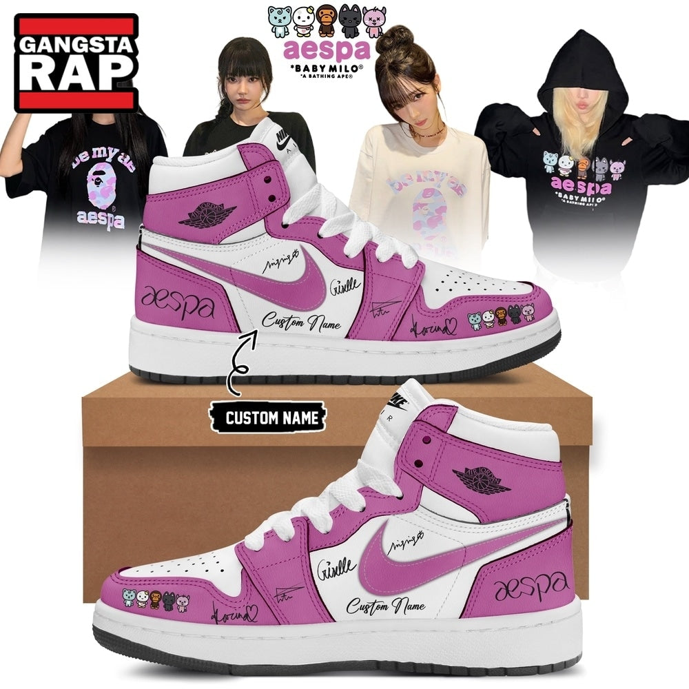 Aespa x BAPE Signed 2026 Limited Edition Pink Air Jordan 1 Shoes