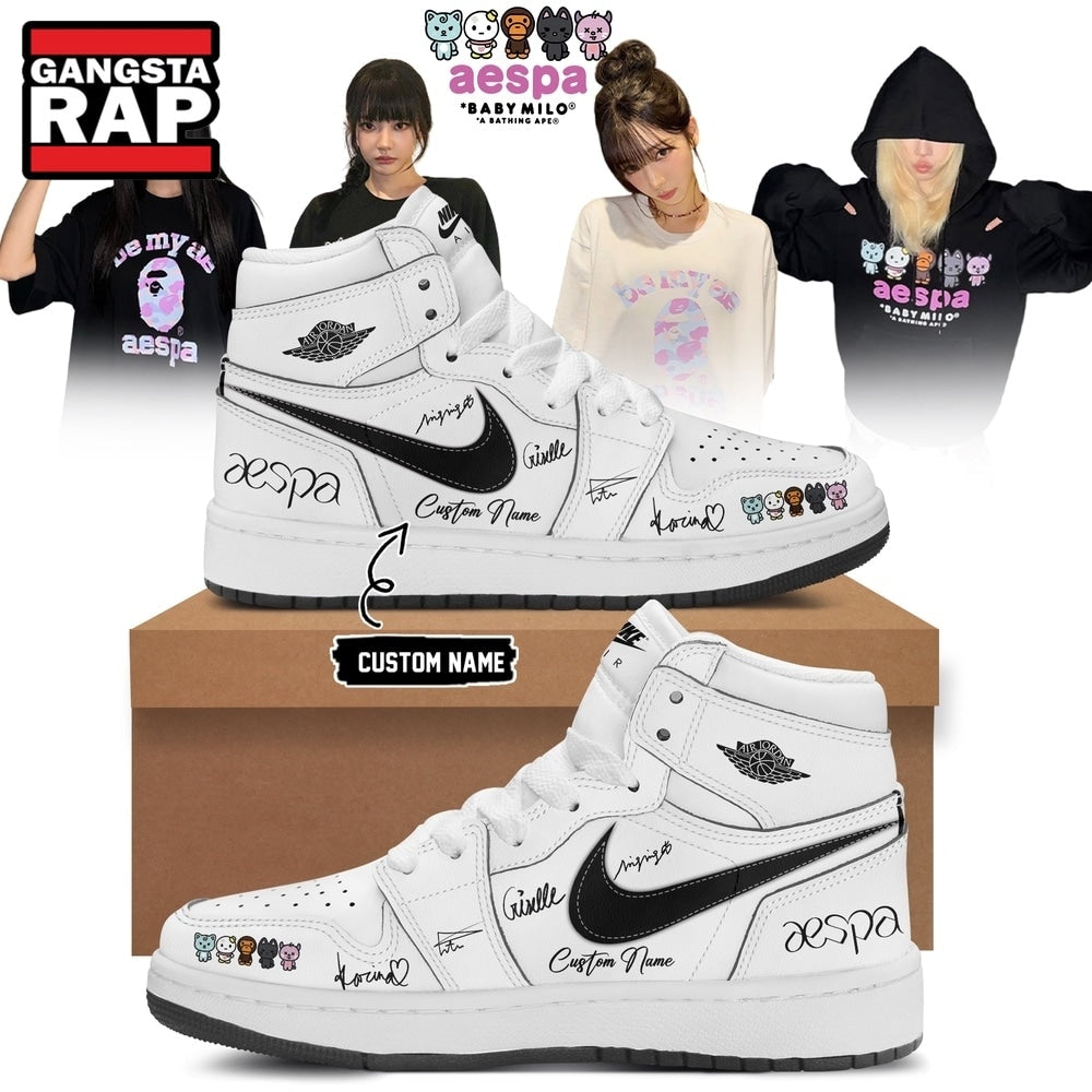 Aespa x BAPE Signed 2026 Limited Edition White Air Jordan 1 Shoes