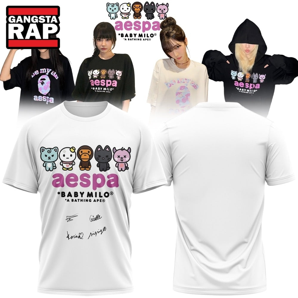 Aespa x BAPE Signed 2026 Limited Edition White T Shirt , Music Trending 3D Shirt