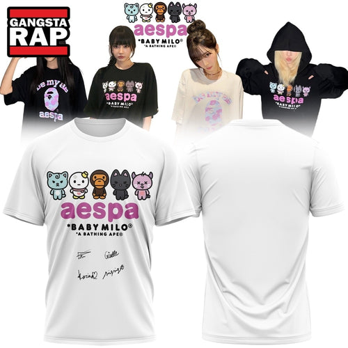 Aespa x BAPE Signed 2026 Limited Edition White T Shirt , Music Trending 3D Shirt