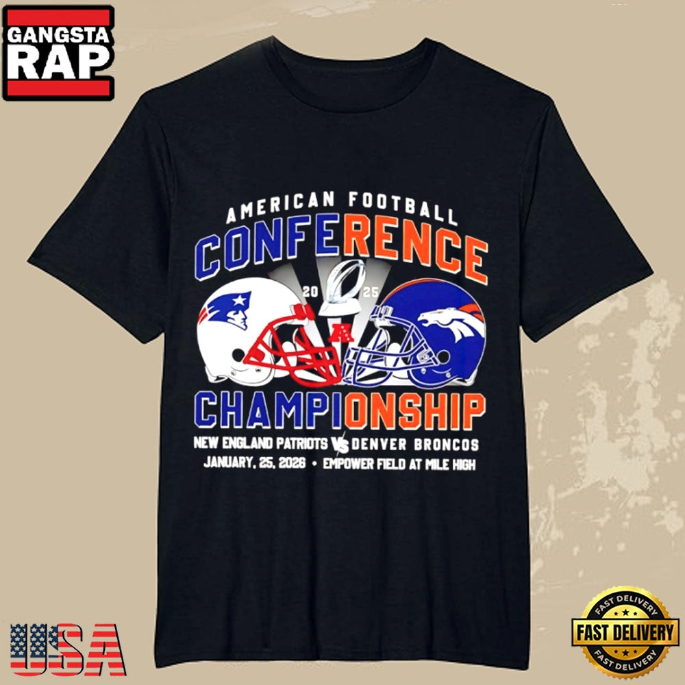 AFC Championship Game Patriots and Broncos January 25 2026 Helmet T-Shirt