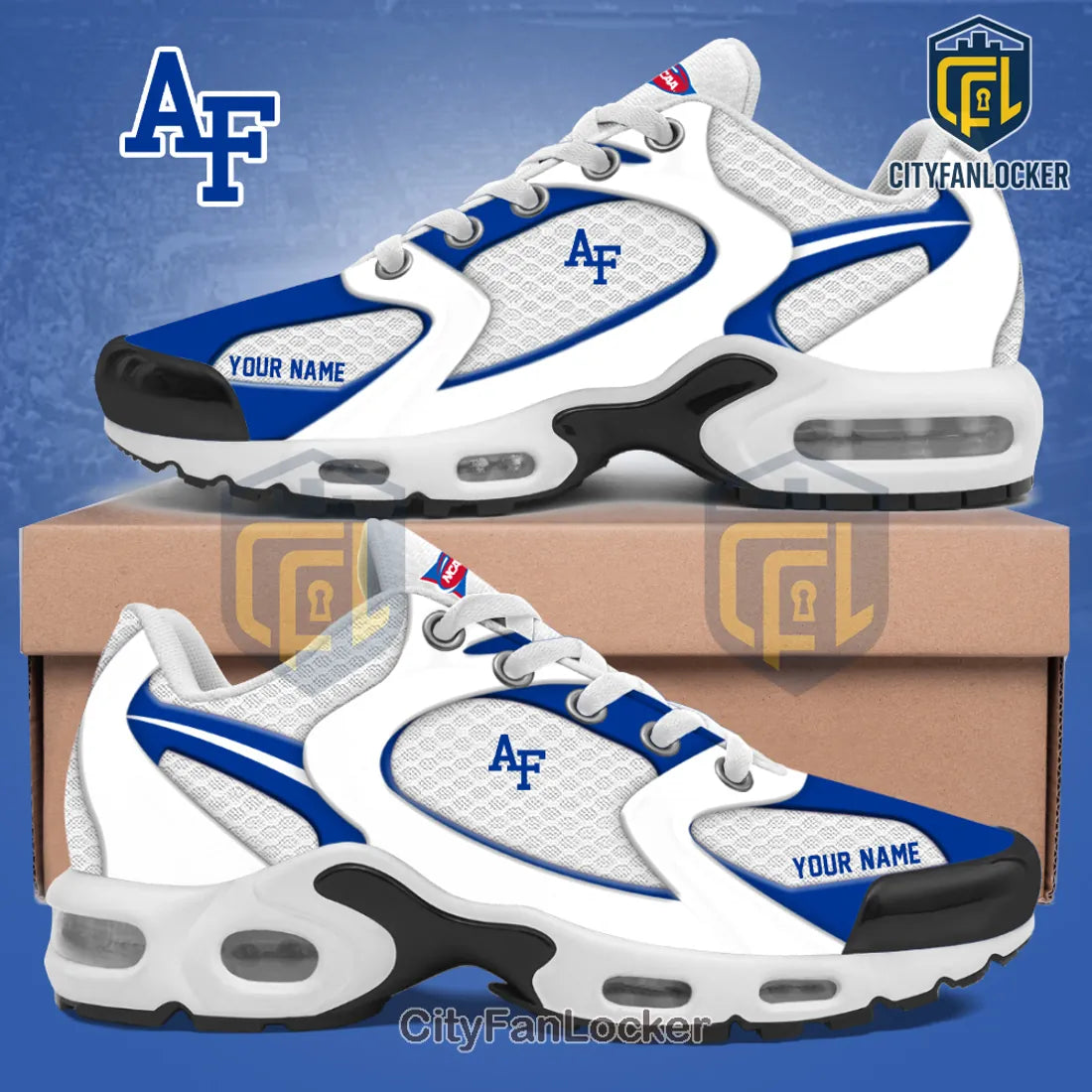 Air Force Falcons Personalized White Blue Running Sneakers