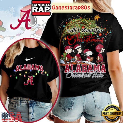 Alabama Crimson Tide NCAA All I Want For Christmas Peanuts 2025 Black Shirt