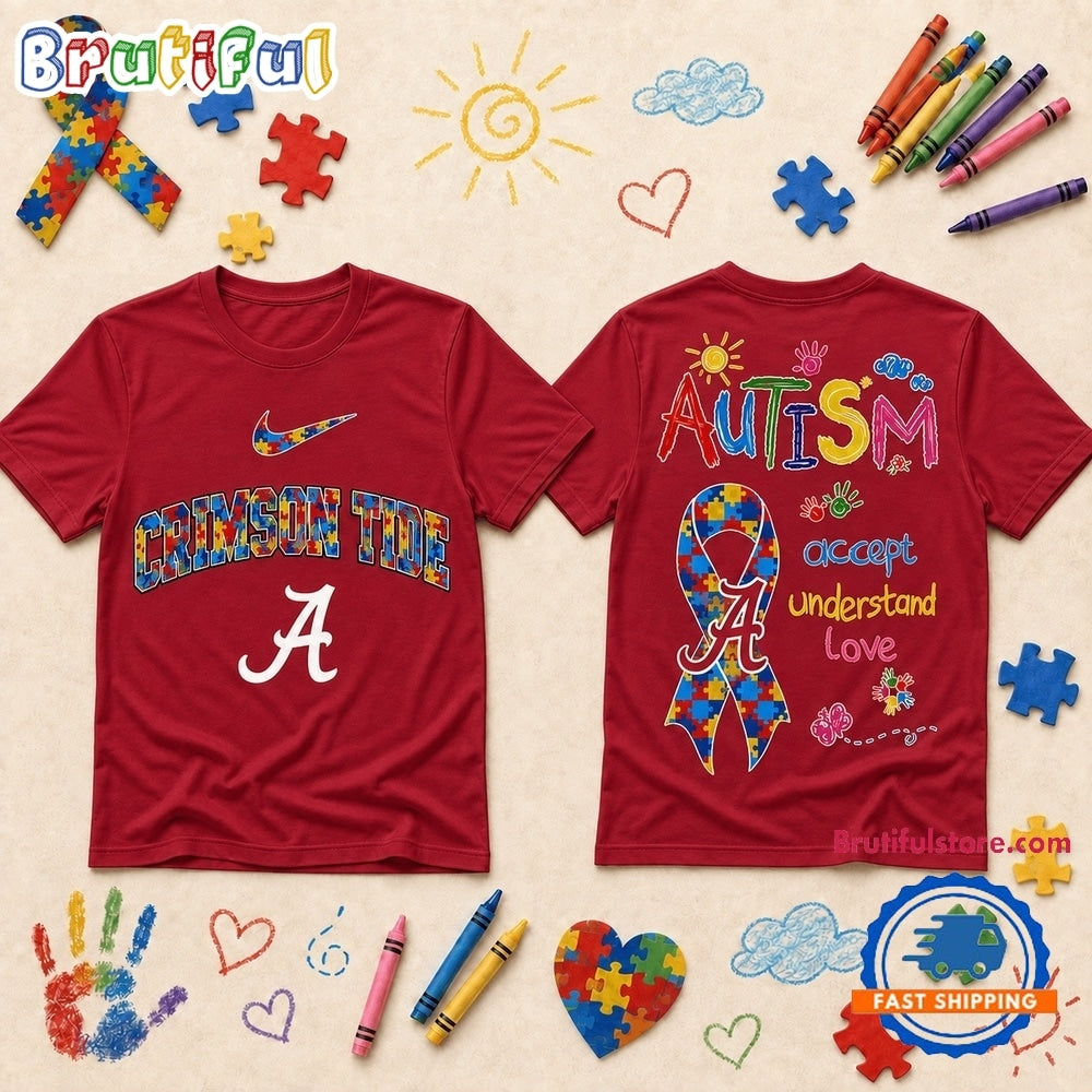 Alabama Crimson Tide NCAA Autism Awareness Puzzle Ribbon T Shirt