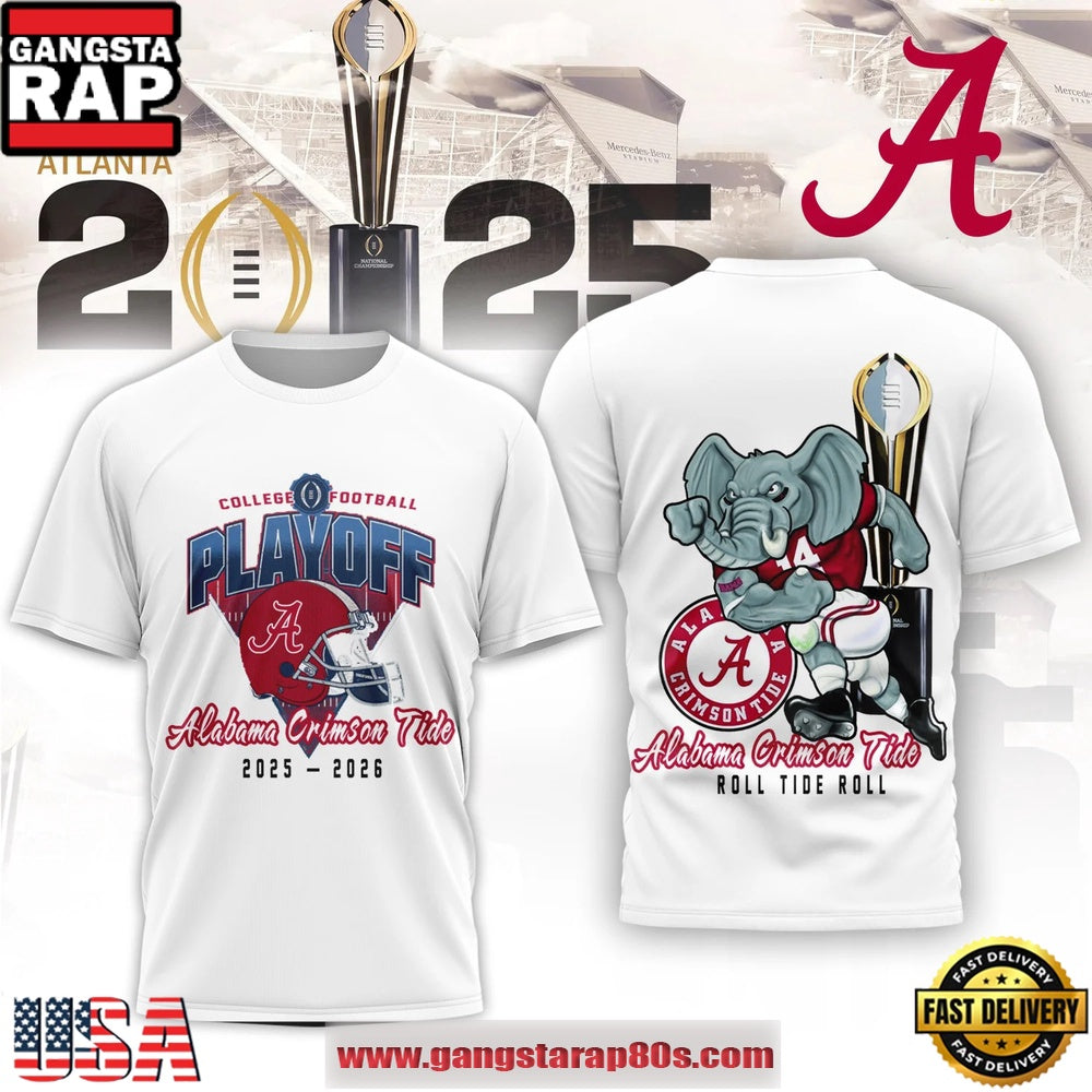 Alabama Crimson Tide NCAA College Football Playoff 2025-26 Red T Shirt-White