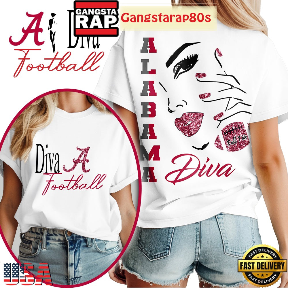 Alabama Crimson Tide NCAA Diva Football New Edition 3D Shirt White