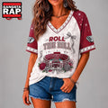 Alabama Crimson Tide NCAA Floral Stadium Bow V Neck 3D T Shirt