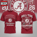 Alabama Crimson Tide NCAA Road to Glory 2026 Football Champions 3D Shirt
