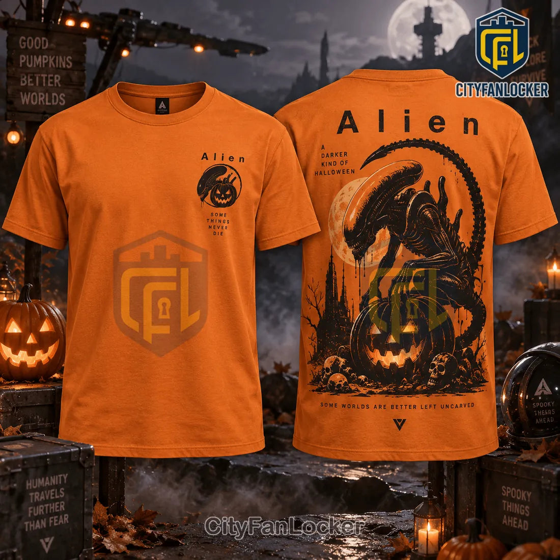 Alien Xenomorph Pumpkin Orange Halloween T-Shirt