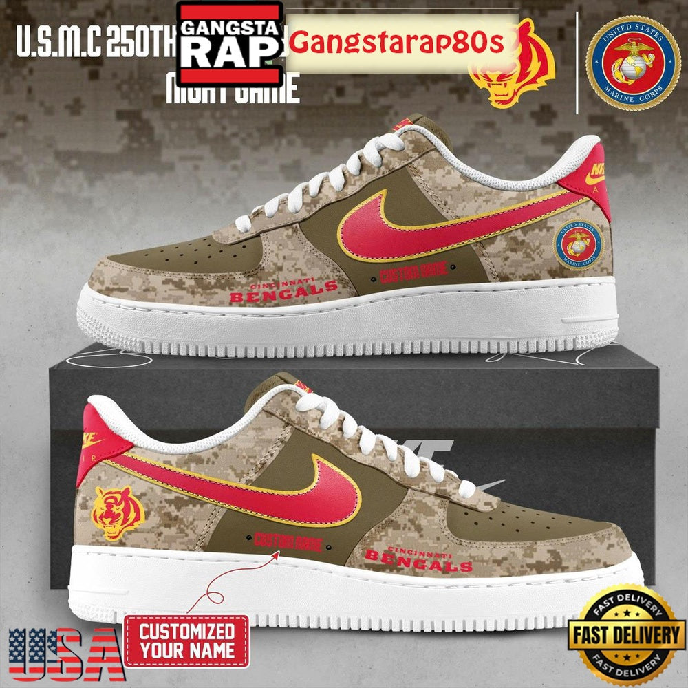 All Team NFL Celebration US Marine Corps 250th Birthday Night Game Custom Name Air Force 1 Sneakers Shoes