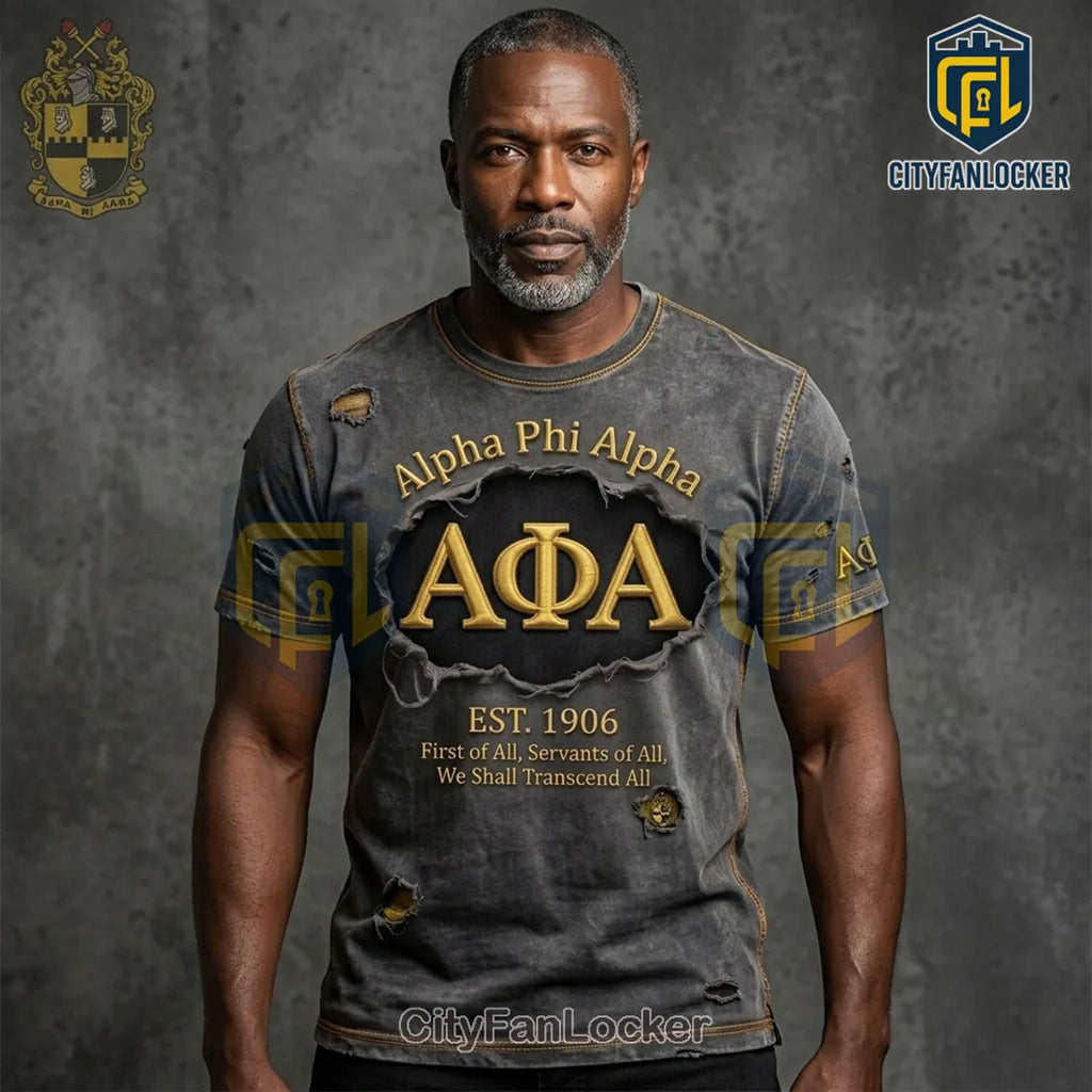 Alpha Phi Alpha Distressed Gold 3D Letters Fraternity T-Shirt