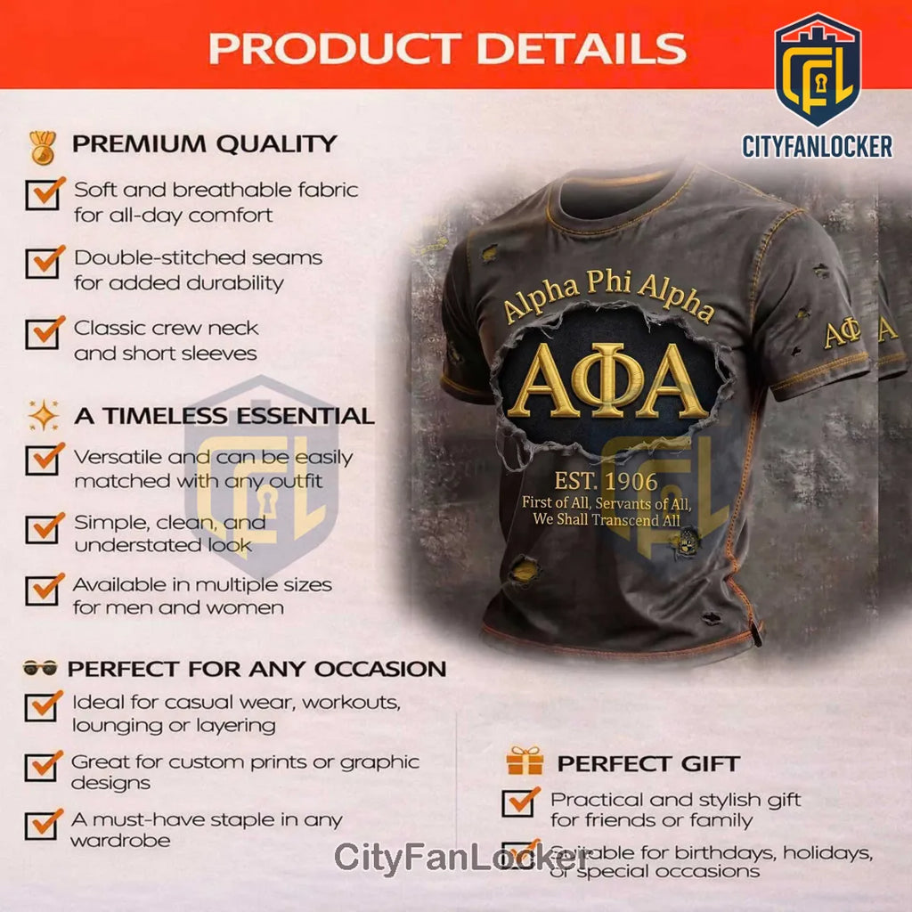 Alpha Phi Alpha Distressed Gold 3D Letters Fraternity T-Shirt