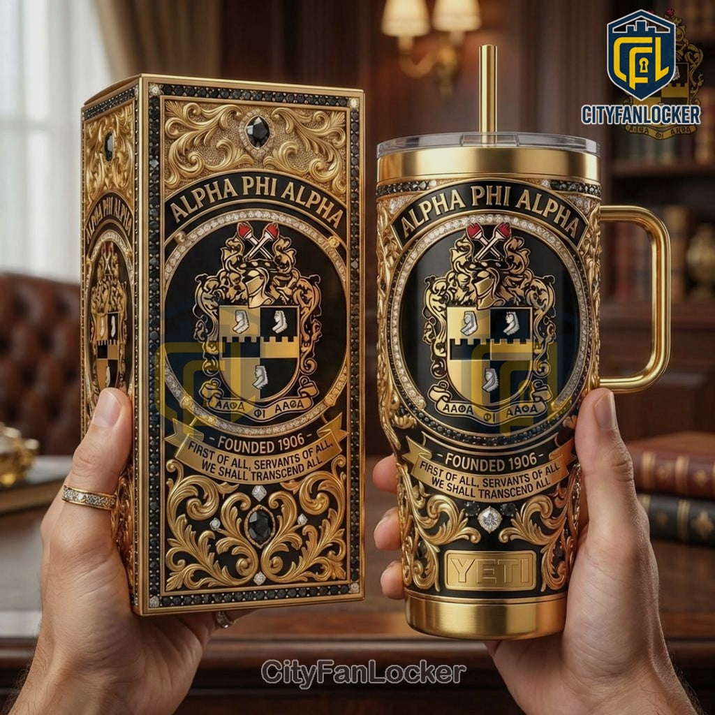 Alpha Phi Alpha Luxury Crest 3D Gold-Plated Stainless Steel Tumbler