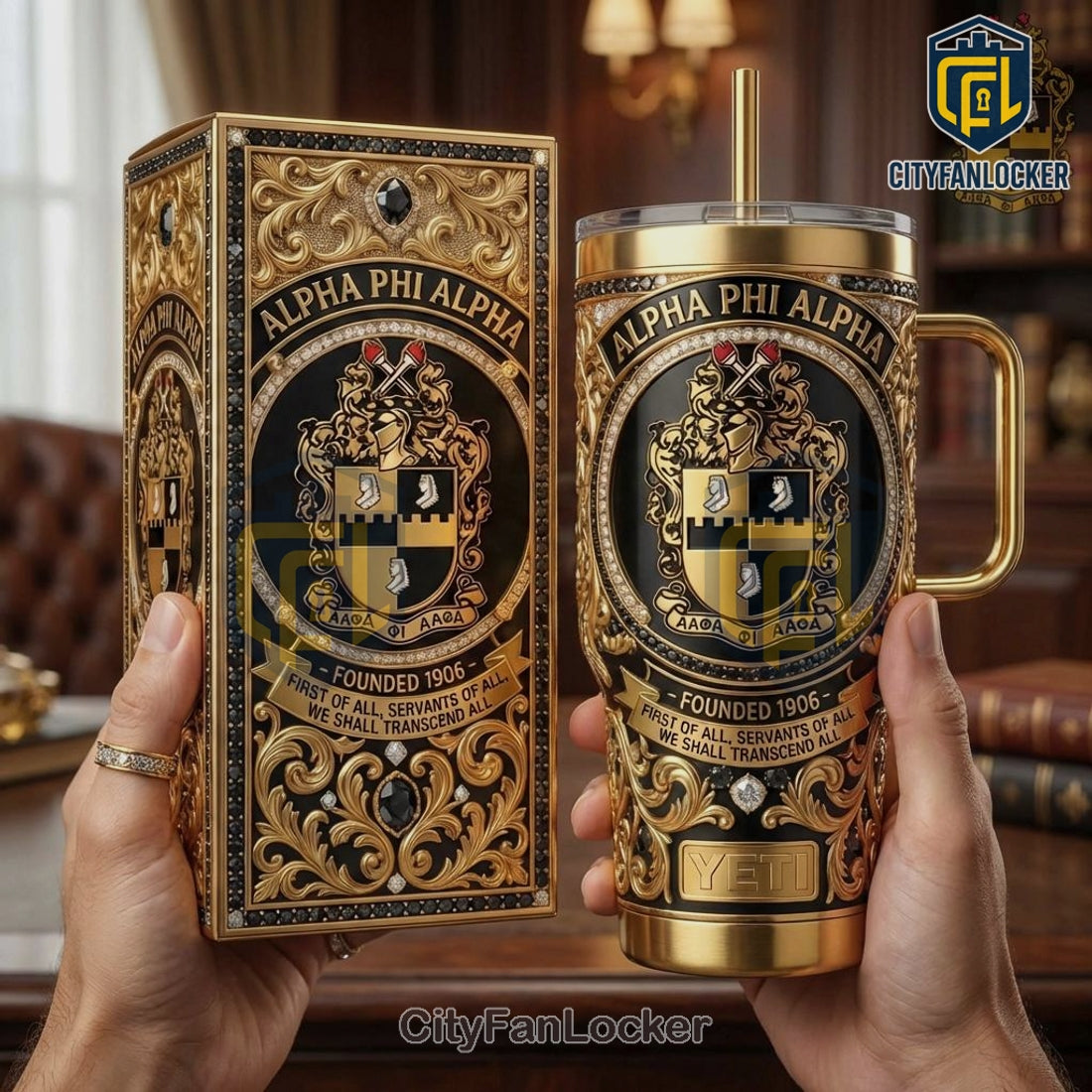 Alpha Phi Alpha Luxury Crest 3D Gold-Plated Stainless Steel Tumbler