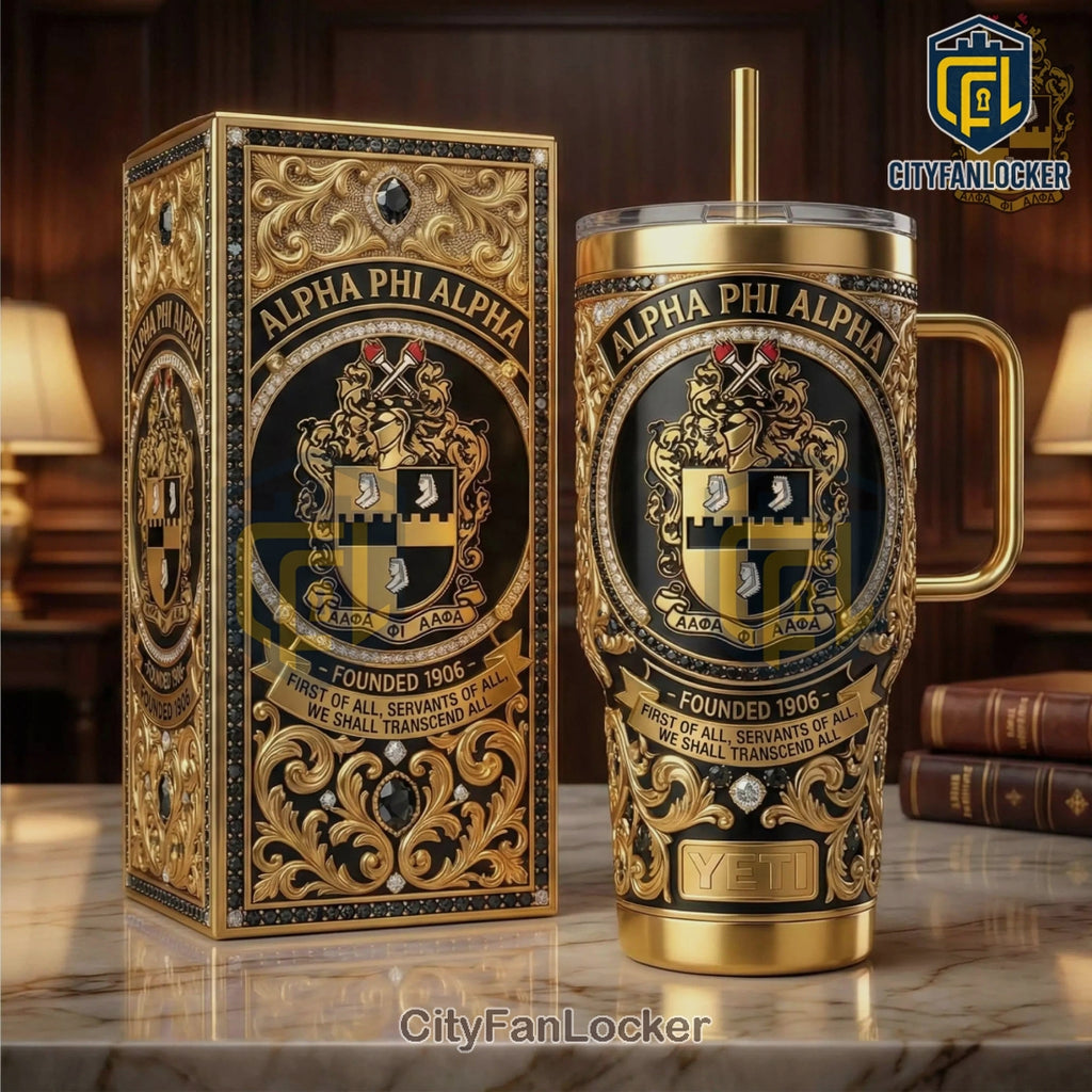 Alpha Phi Alpha Luxury Crest 3D Gold-Plated Stainless Steel Tumbler