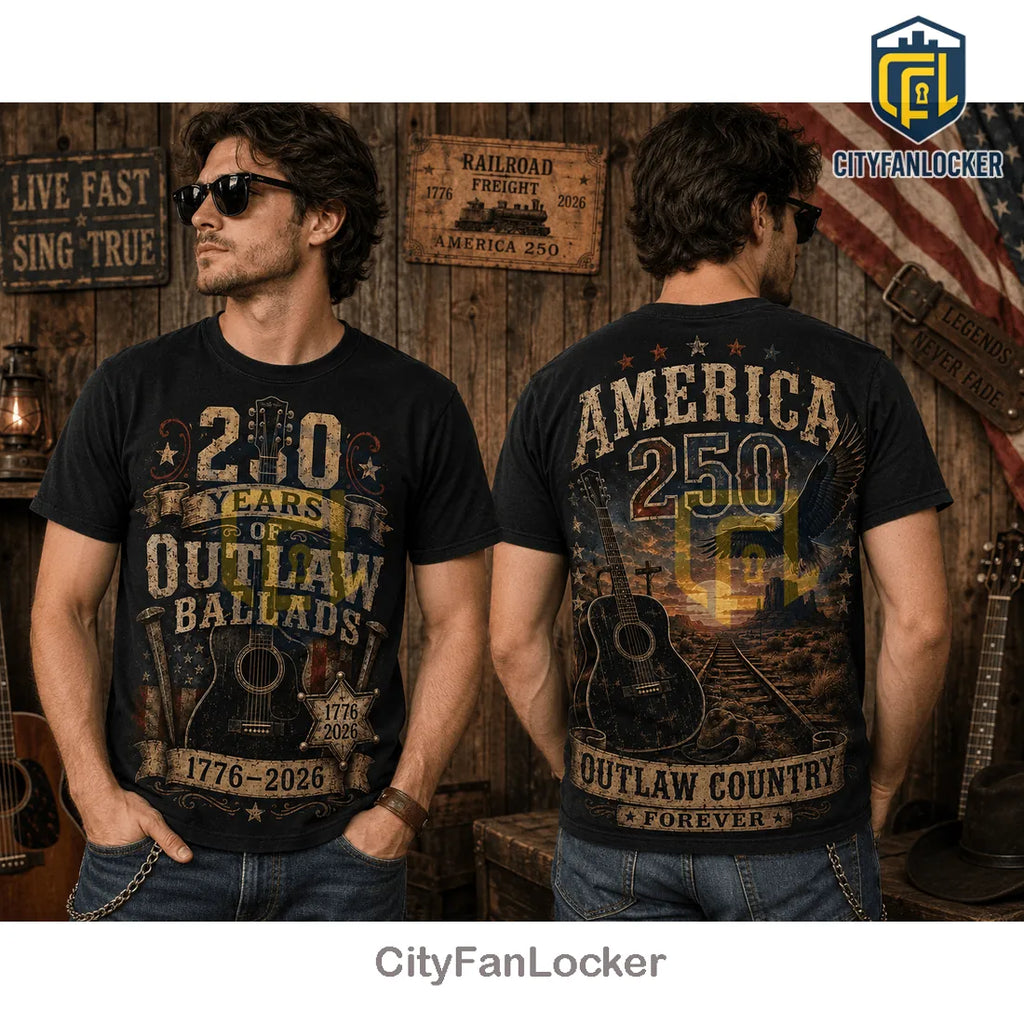 America 250 Outlaw Country Music Vintage Black Unisex Crewneck Shirt