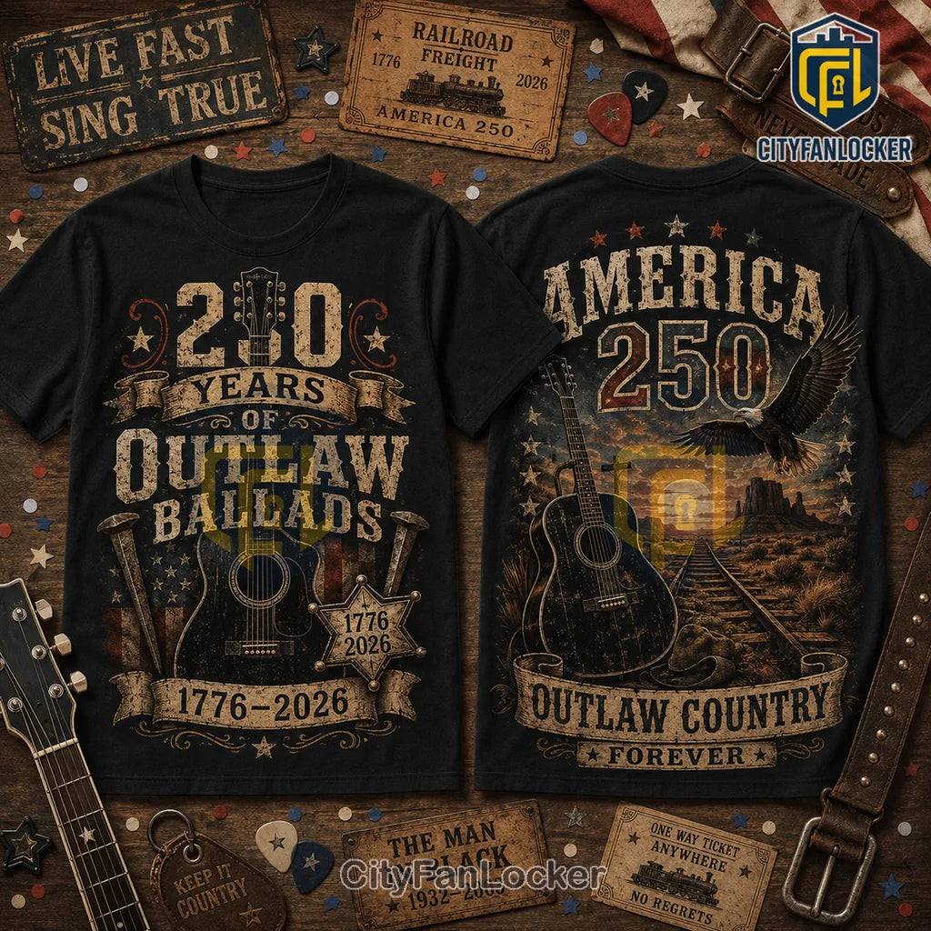 America 250 Outlaw Country Music Vintage Black Unisex Crewneck Shirt