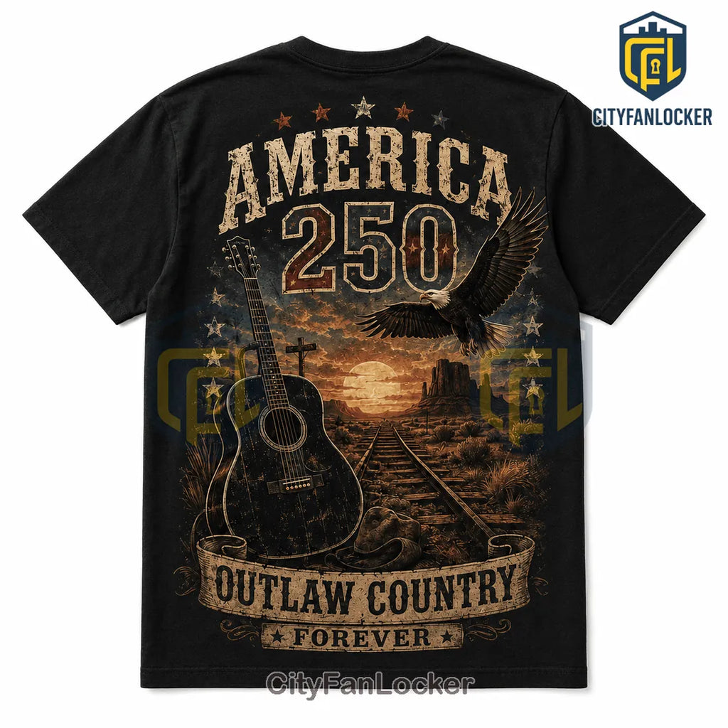 America 250 Outlaw Country Music Vintage Black Unisex Crewneck Shirt