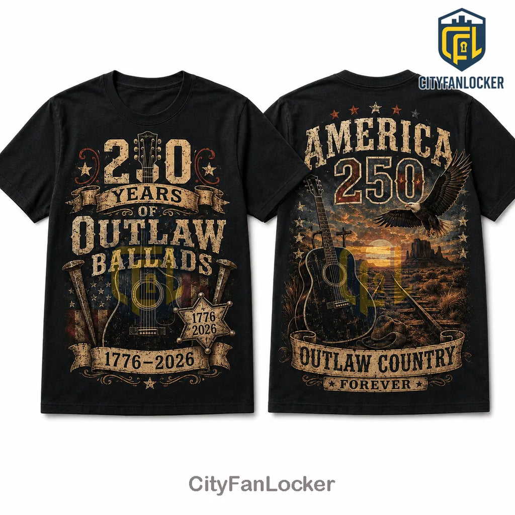 America 250 Outlaw Country Music Vintage Black Unisex Crewneck Shirt