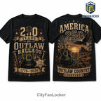 America 250 Outlaw Country Music Vintage Black Unisex Crewneck Shirt